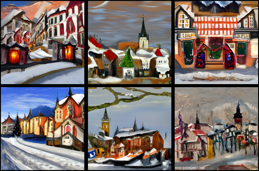 Old European Town at Christmas time (oil on canvas)